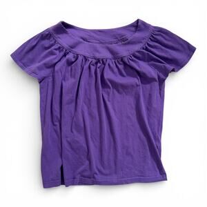 Chaus 100% Organic Cotton Short Sleeve Pleated Scoop Neck Shirt Size M